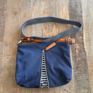 Stella & Dot Work Hard Play Hard Crossbody Navy Marker Stripe